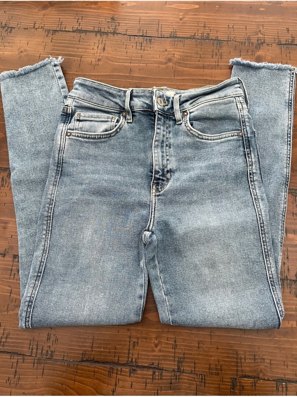 We The Free Light Blue Skinny Jeans with Frayed Hem